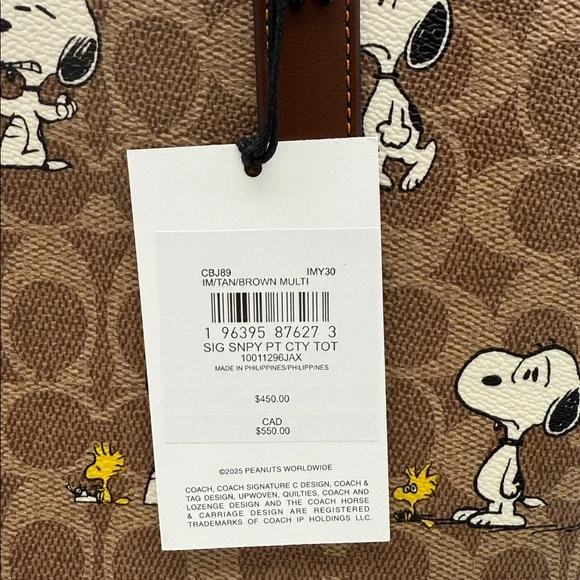 Coach X Peanuts City Tote Bag In Signature Canvas With Snoopy Print CBJ89 - Picture 9 of 13